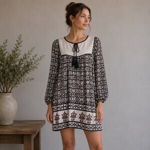 Anmol NWT Maroon Navy Paisley Tunic Peasant Mini Dress 8